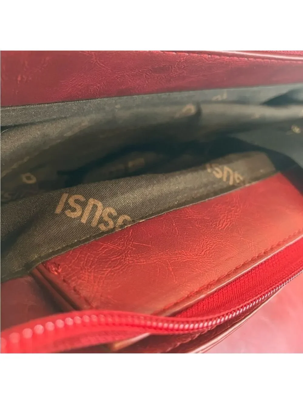 ECOSUSI Crossbody Messenger Bag Briefcase In Red Vegan Leather Bow 10 x 8